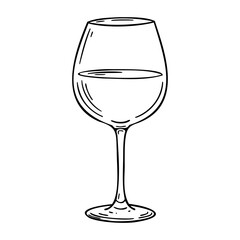 Sketch of a wine glass in outline style. Vector hand-drawn doodle illustration