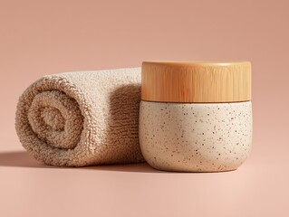 A jar of cream sits on top of a towel