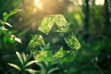 Clear Pixel Image of Green Triangular Eco Recycle Concept on Natural Background