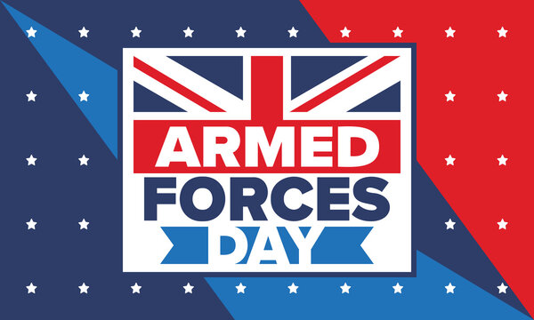 Armed Forces Day in United Kingdom. Great Britain flag. Veterans' and Memorial Day. Holiday to honoring the armed forces. British flag. Army Day. Creative art poster. Vector illustration