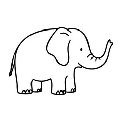Fototapeta premium Simple line drawing of cartoon elephant with trunk outstretched. Vector hand-drawn doodle illustration