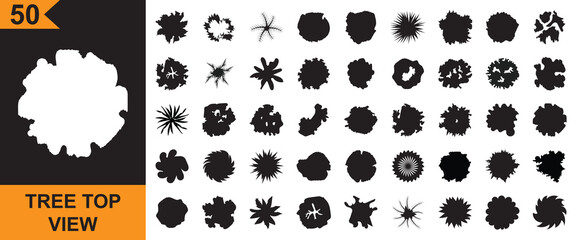 Tree top view icon. diverse foliage patterns, Top view Plan tree icon. landscape designs. Vector illustration . Isolated on white  background. EPS 10 © KD Vector Studio