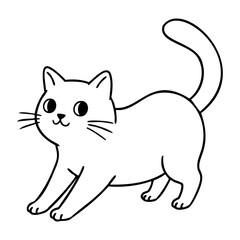 Naklejka premium Cute cartoon cat with raised tail illustration. Vector hand-drawn doodle illustration