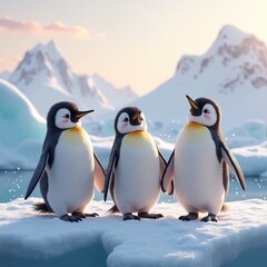 Obraz premium Trio of Penguins on Ice