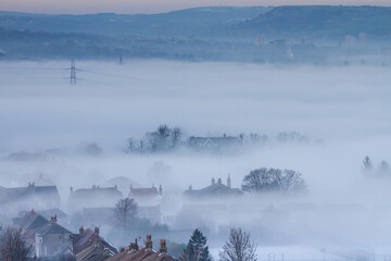 Cloud inversion and sunset over Halifax and Elland, Yorkshire