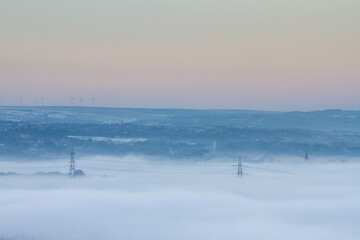 Cloud inversion and sunset over Halifax and Elland, Yorkshire
