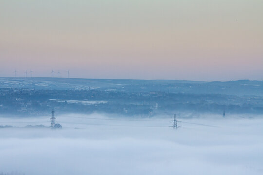 Cloud inversion and sunset over Halifax and Elland, Yorkshire