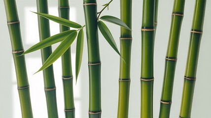Obraz premium Green bamboo stalks form a serene forest background, embodying the natural beauty of an Asian garden