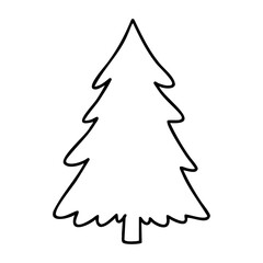 Fototapeta premium Simple christmas tree outline drawing for holiday decorations. Vector hand-drawn doodle illustration
