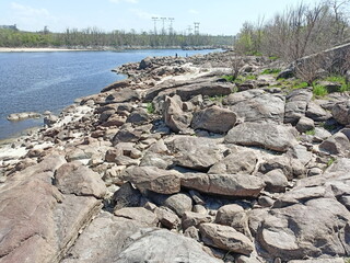 A dangerous section of the Dnieper coast with large boulders where you would not want to walk.