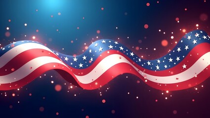 Waving American Flag with Glowing Light Particles on a Festive Background