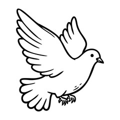 Obraz premium Outline of a flying dove with outstretched wings in mid-air. Vector hand-drawn doodle illustration