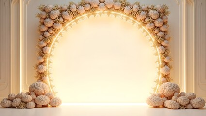 Elegant Floral Arch with Soft Lighting for Luxury Wedding or Event Decoration