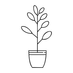 Minimalist line art of potted plant with simple design. Vector hand-drawn doodle illustration