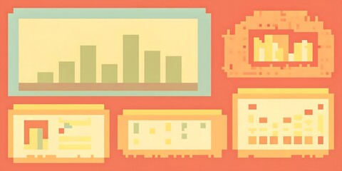 A pixel art illustration shows various charts and graphs representing business data.
