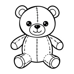 Cute plush teddy bear with stitching and button eyes. Vector hand-drawn doodle illustration