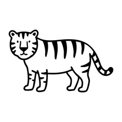 Obraz premium Cute cartoon drawing of a tiger with simple line art. Vector hand-drawn doodle illustration