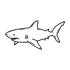 Naklejka premium Hand-drawn great white shark illustration featuring detailed fins and teeth. Vector hand-drawn doodle illustration