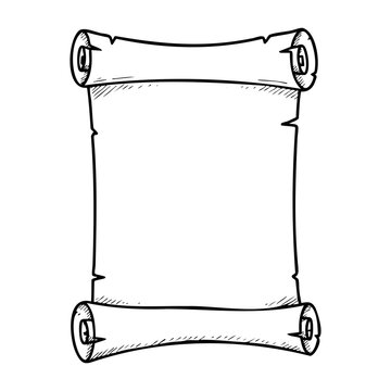 Blank hand-drawn vintage scroll outline for artistic projects. Vector hand-drawn doodle illustration
