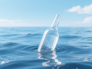 Serene ocean scene glass bottle afloat