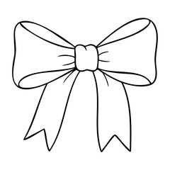 Outline drawing of large decorative bow. Vector hand-drawn doodle illustration