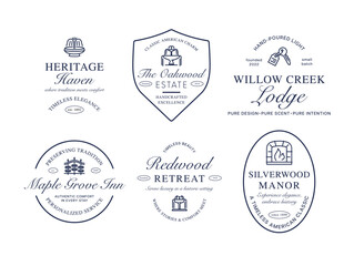 Obraz premium A set of hotel logos that showcase distinctive elements and aesthetics, reflecting each establishment s commitment to tradition, comfort and exceptional service in the hospitality industry.