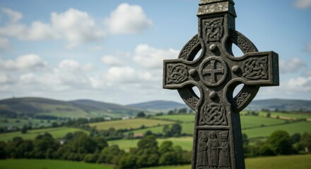 Celtic cross in a rural landscape
