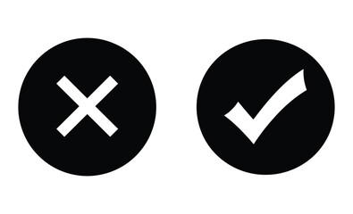 Black Circles with White Check Mark and X Cross Icons