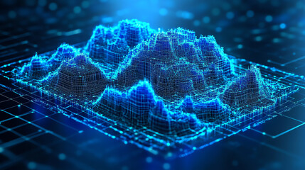 Blue Digital Terrain Elevation Model for Technology and Data Visualization