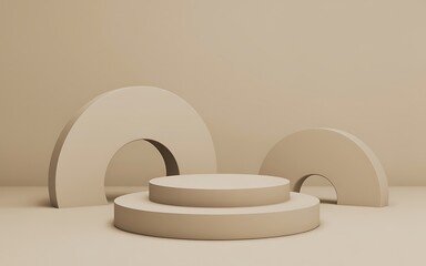 Minimalist Beige Product Display Stand Modern Arch and Cylinder Design