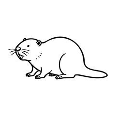 Obraz premium Cartoon illustration of a cute beaver with whiskers and big tail. Vector hand-drawn doodle illustration