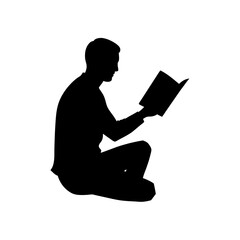 Thoughtful Side View Black Silhouette of a Person Reading a Book