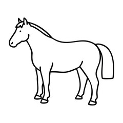 Simple outline drawing of a horse from a side view. Vector hand-drawn doodle illustration
