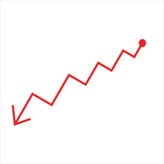 Red line graph showing a downward trend followed by an upward trend on a black background