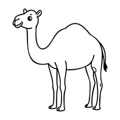 Fototapeta premium Black and white line drawing of a smiling camel. Vector hand-drawn doodle illustration