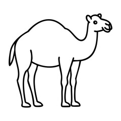 Outline drawing of a camel standing sideways with a simple design. Vector hand-drawn doodle illustration