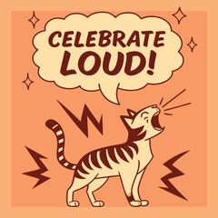 Fototapeta premium Cartoon Cat Yelling Loudly with Striped Body and Open Mouth.