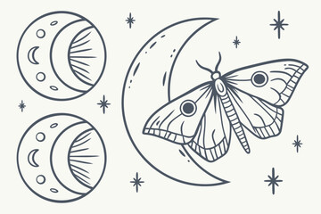 Hand drawn delicate moon phases celestial cycle collection