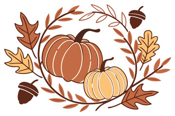 Cozy autumn inspired vector art with warm colors and natural elements