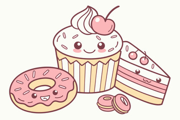 Charming pastel dessert icons featuring cupcakes and sweet treats
