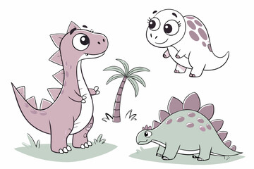 Cute cartoon dinosaur illustrations in vibrant colors for children s designs © AKHI