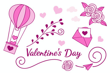 Romantic valentine s day vector set featuring hearts and roses