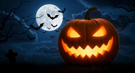 Halloween pumpkin, night scene