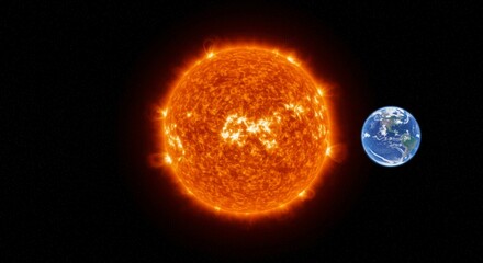 A comparison of the Sun's immense size relative to Earth, highlighting the scale difference in our solar system