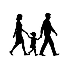 Happy Family Walking on Beach Silhouette Loving Togetherness Vacation Scene