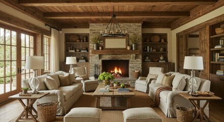 Cozy rustic living room with fireplace (1)