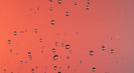 Abstract image of water droplets on a coral-toned background.  The droplets vary in size and create a textured effect