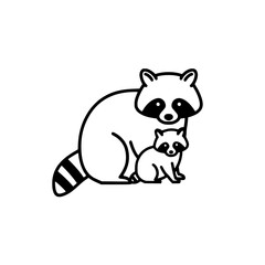 Naklejka premium Raccoon mother with her baby resting together in line art style 