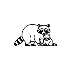 Fototapeta premium Raccoon mother and baby cuddling in a playful pose 