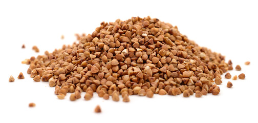 Pile of buckwheat seeds isolated.